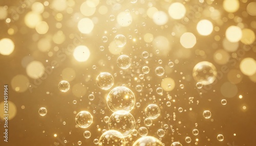 Bubbles Rising in Golden Light with Bokeh Effect for Celebration and Festive Decor