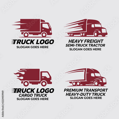 Truck Logo Set for Delivery, Freight and Transport Branding With Cargo and Heavy-Duty Designs