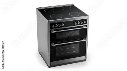 Stove with Electric Glass Ceramic Cooktop and Double Oven in Steel