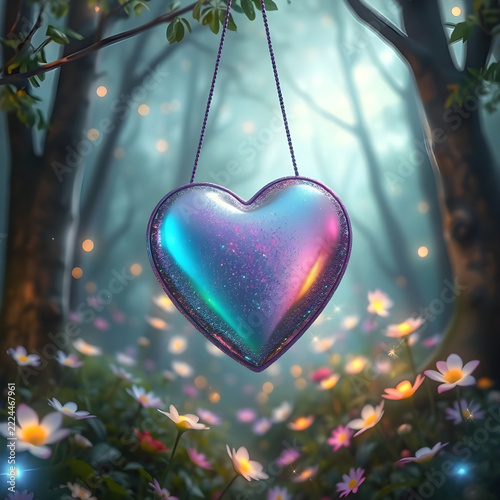 Ethereal Glitter Heart Purse in a Fantasy Forest