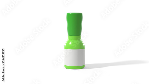 Blank green plastic bottle with tall cap front view on white background