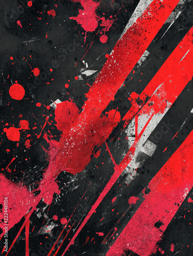 A dark abstract cyberpunk wallpaper featuring dynamic red and black graffiti paint splashes, sharp angular lines, and edgy street art textures over a moody black background.