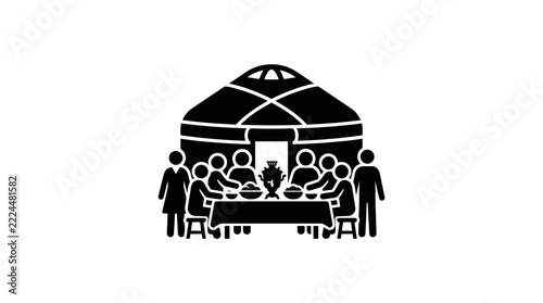 People Gathered Around Table Inside Yurt.