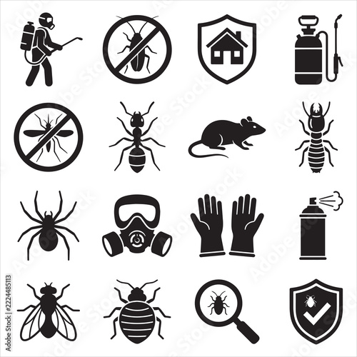 Pest Control Icons Set - Vector Insect & Extermination Service Symbols