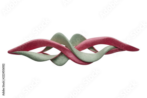 Abstract wavy lines intertwining green and red object
