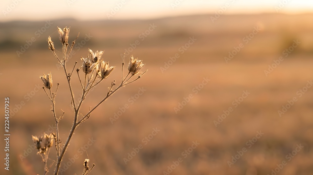 Obraz premium Dry Wildflower Seed Heads in Golden Sunset Field