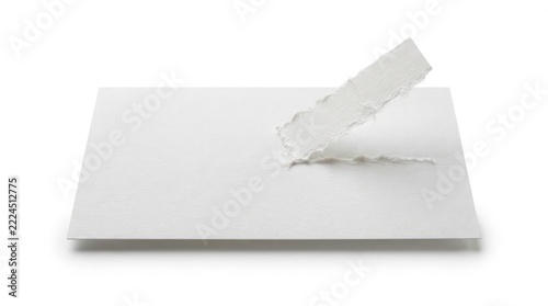 Close up of a white facial tissue box with one tissue pulled out against a plain white background