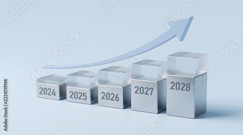 A rising arrow symbolizes projected business growth and future success across several years.