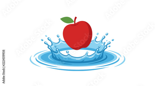 Red Apple Dropping into Water Splash Isolated Transparent Background