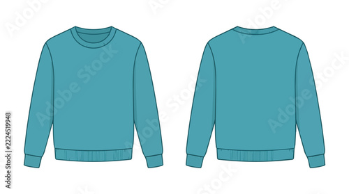Blank Teal Sweatshirt Template with Front and Back View for Fashion Design and Apparel Mockup Illustration