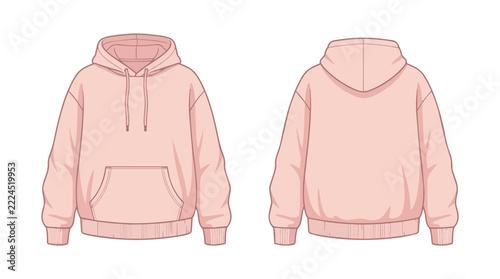 Pastel Pink Hoodie Mockup Front and Back View Blank Sweatshirt for Fashion Design and Apparel Branding Template