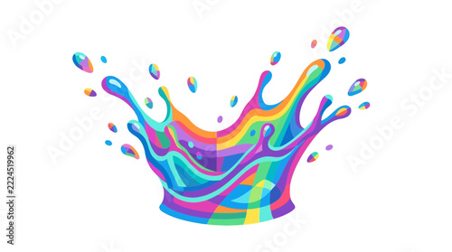 Vibrant Rainbow Splash of Liquid Colors, Abstract Dynamic Fluid Motion, Isolated