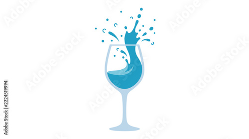 Blue liquid splashing out of a wine glass, isolated on transparent background