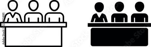 Three people sitting at a table a flat black silhouette icon