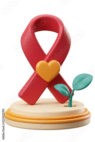 World AIDS Day Red Ribbon 3D Illustration Isolated Transparent PNG.