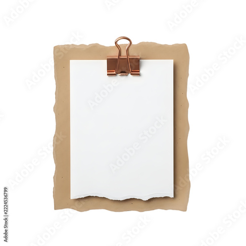 Blank white paper note with a brown clip