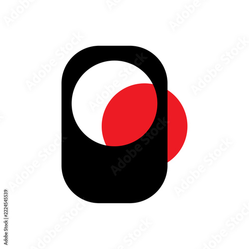 Modern Minimalist Abstract Geometric Monogram Logo Template with Black Shape and Red Circle