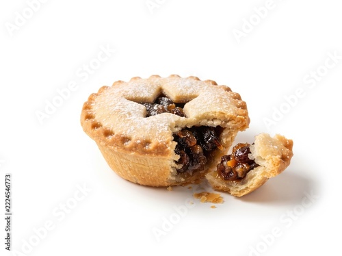 Traditional christmas mince pie with star pastry cutout isolated on a
