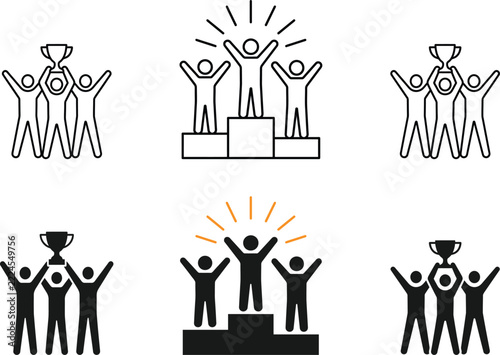 Team Achievement and Winner Celebration Icon Set