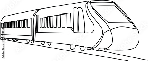 Continuous one line art of bullet train speeding on the tracks carrying passengers who are on summer vacation. Affordable public transportation