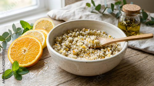 Homemade rice dish with lemon and herbs