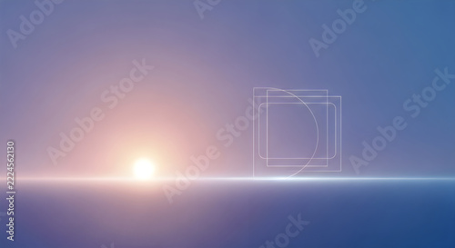 Minimal geometric shape with sunset background
