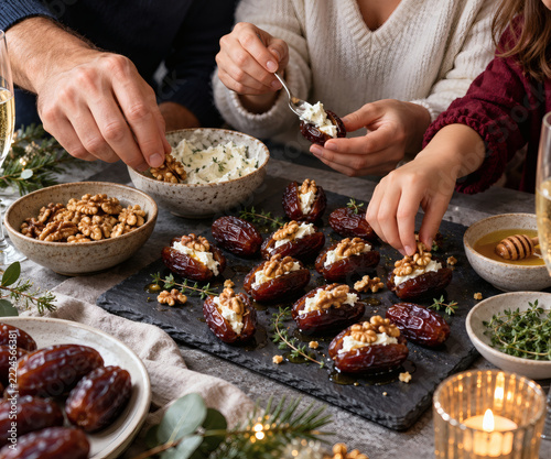 Family Preparing Walnut Stuffed Dates
