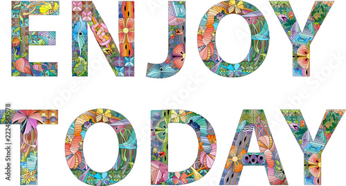 Words ENJOY TODAY hand drawn modern design vector illustration.