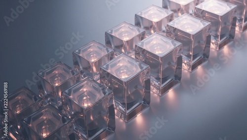 A group of glass cubes sitting on a table