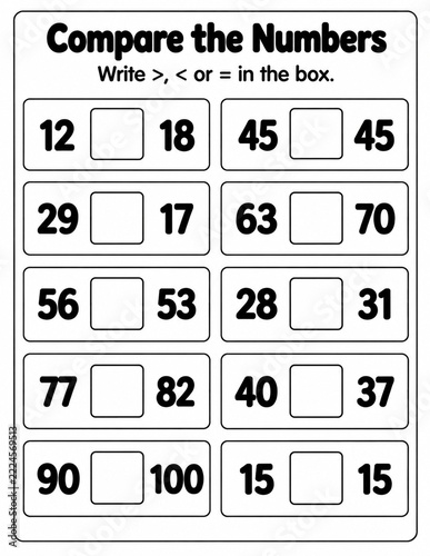 Kids Math Compare Numbers Worksheet Printable Activity Template