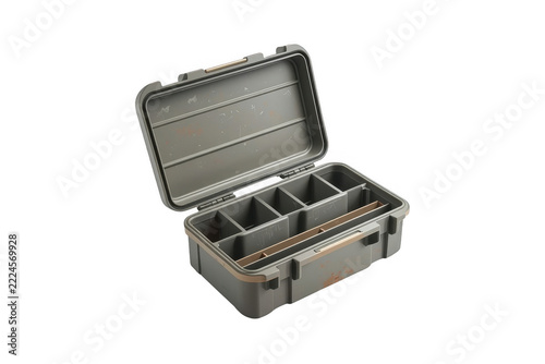 Open rugged tactical storage case with compartments
