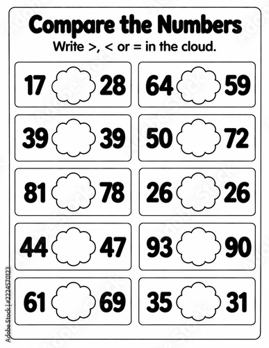 Kids Math Compare Numbers Worksheet Printable Activity Template
