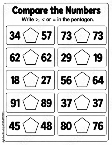 Kids Math Compare Numbers Worksheet Printable Activity Template