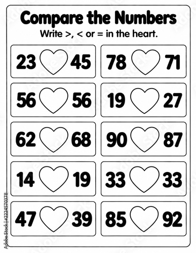 Kids Math Compare Numbers Worksheet Printable Activity Template