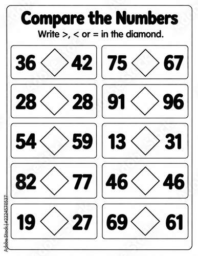 Kids Math Compare Numbers Worksheet Printable Activity Template