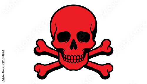Red skull and crossbones symbol of danger, warning and piracy mark flat vector illustration