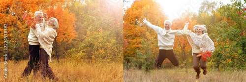 Happy Senior Couple Dancing in Autumn Park