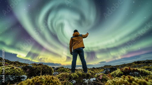 Man watching Northern Lights