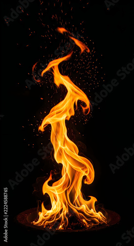 Ethereal flames dancing against the night sky backdrop