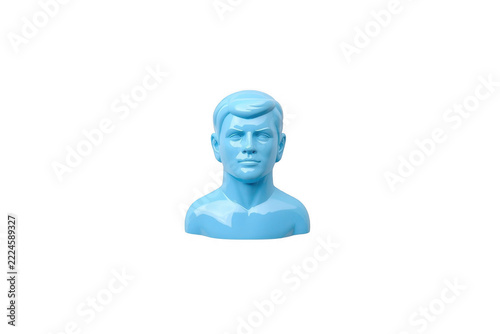 Blue male mannequin bust head facing forward