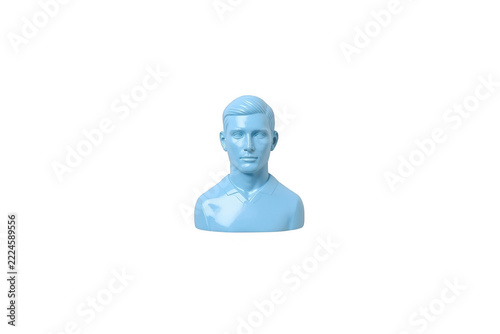 Blue male bust head sculpture on transparent background