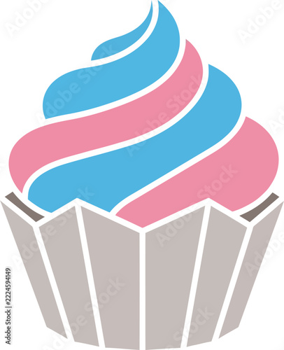 Colorful cupcake with swirled frosting on display