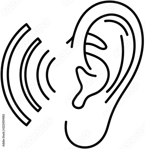 Detailed illustration of an ear with sound waves