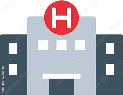Hospital building with medical symbol and entrance