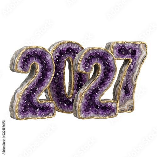 Purple Amethyst Crystal Geode 2027 Numbers with Golden Edges Luxury