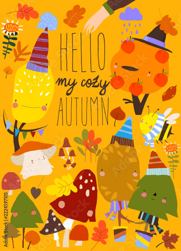 Cartoon Autumn Cute Trees and Plants