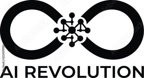 Clean vector logo featuring infinity symbol, network nodes, and typography for tech and innovation branding Ai Revolution