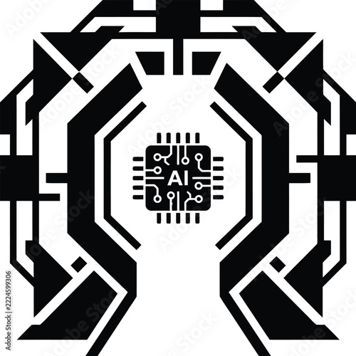 technology, artificial intelligence, circuit board, tech illustration, vector graphic, minimalist design, geometric frame, tech presentation, editable graphic, infographic element, ai symbol, tech mar