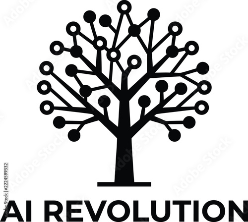 Artificial intelligence growth concept tree with network nodes for tech presentations and reports