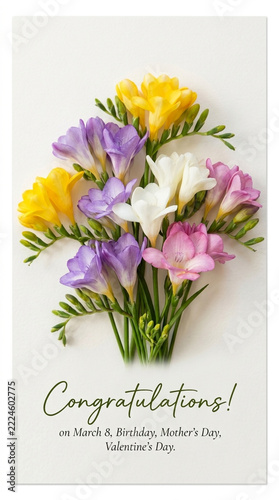 Bright Freesia Bouquet for Celebrations Congratulations Birthday Valentines Day Card